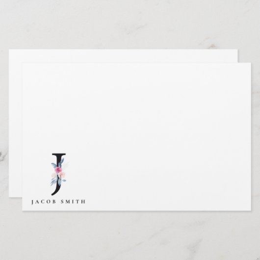 ソフト赤面ブルーフローラアルファベット名J 便箋 (正面/裏面)