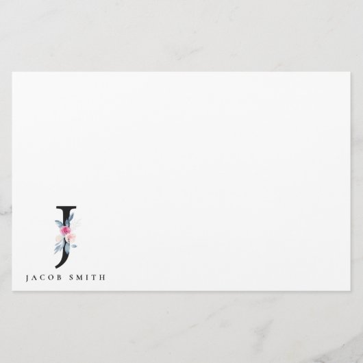 ソフト赤面ブルーフローラアルファベット名J 便箋 (正面)