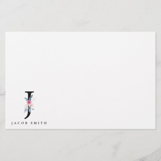 ソフト赤面ブルーフローラアルファベット名J 便箋 (正面)