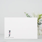 ソフト赤面ブルーフローラアルファベット名J 便箋 (スタンド正面)