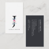 ソフト赤面ブルーフローラアルファベット名J 名刺 (正面/裏面)