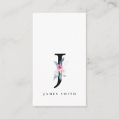 ソフト赤面ブルーフローラアルファベット名J 名刺 (正面)