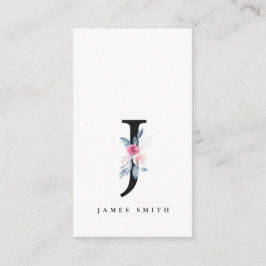 ソフト赤面ブルーフローラアルファベット名J 名刺