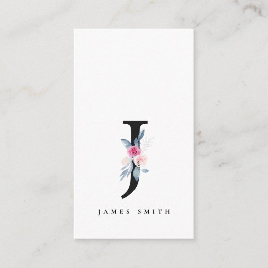 ソフト赤面ブルーフローラアルファベット名J 名刺 (正面)