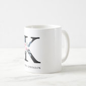 ソフト赤面ブルーフローラアルファベット名K コーヒーマグカップ (正面右)