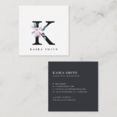 ソフト赤面ブルーフローラアルファベット名K スクエア名刺 (正面/裏面)