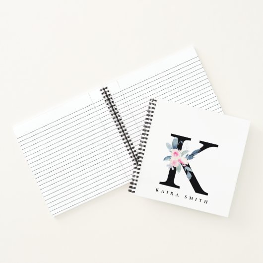 ソフト赤面ブルーフローラアルファベット名K ノートブック (内部)