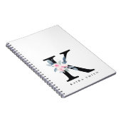 ソフト赤面ブルーフローラアルファベット名K ノートブック (右側)