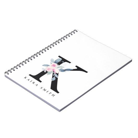 ソフト赤面ブルーフローラアルファベット名K ノートブック (左側)