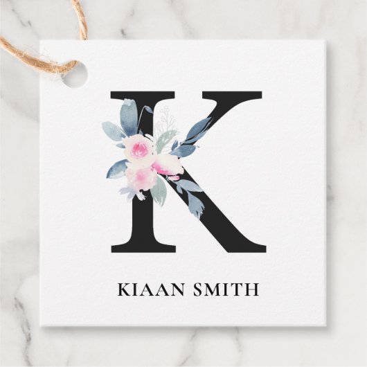 ソフト赤面ブルーフローラアルファベット名K フェイバータグ (正面)