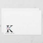 ソフト赤面ブルーフローラアルファベット名K 便箋 (正面/裏面)