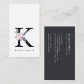 ソフト赤面ブルーフローラアルファベット名K 名刺 (正面/裏面)