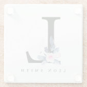 ソフト赤面ブルーフローラアルファベット名L ガラスコースター (裏面)