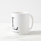 ソフト赤面ブルーフローラアルファベット名L コーヒーマグカップ (正面右)