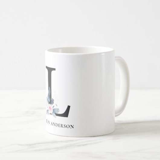 ソフト赤面ブルーフローラアルファベット名L コーヒーマグカップ (正面右)