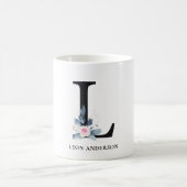 ソフト赤面ブルーフローラアルファベット名L コーヒーマグカップ (中央)