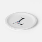 ソフト赤面ブルーフローラアルファベット名L ペーパープレート (アングル)