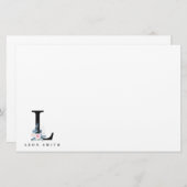 ソフト赤面ブルーフローラアルファベット名L 便箋 (正面/裏面)