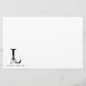 ソフト赤面ブルーフローラアルファベット名L 便箋 (正面)