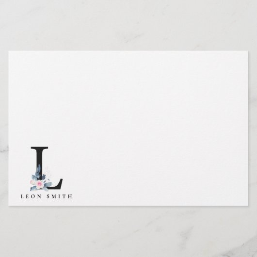 ソフト赤面ブルーフローラアルファベット名L 便箋 (正面)