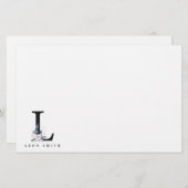 ソフト赤面ブルーフローラアルファベット名L 便箋 (正面/裏面)