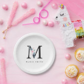 ソフト赤面ブルーフローラアルファベット名M ペーパープレート (パーティー)