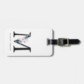 ソフト赤面ブルーフローラアルファベット名M ラゲッジタグ (正面横)