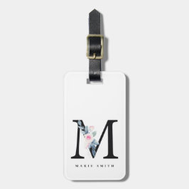ソフト赤面ブルーフローラアルファベット名M ラゲッジタグ