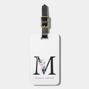 ソフト赤面ブルーフローラアルファベット名M ラゲッジタグ