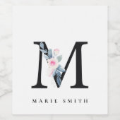 ソフト赤面ブルーフローラアルファベット名M ワインラベル (シングルラベル)