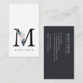 ソフト赤面ブルーフローラアルファベット名M 名刺 (正面/裏面)