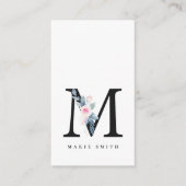 ソフト赤面ブルーフローラアルファベット名M 名刺 (正面)
