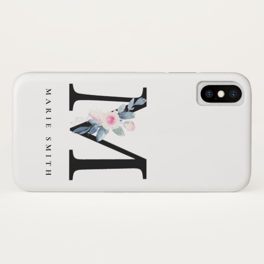 ソフト赤面ブルーフローラアルファベット名M Case-Mate iPhoneケース (裏面(横))