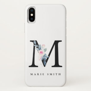ソフト赤面ブルーフローラアルファベット名M iPhone X ケース