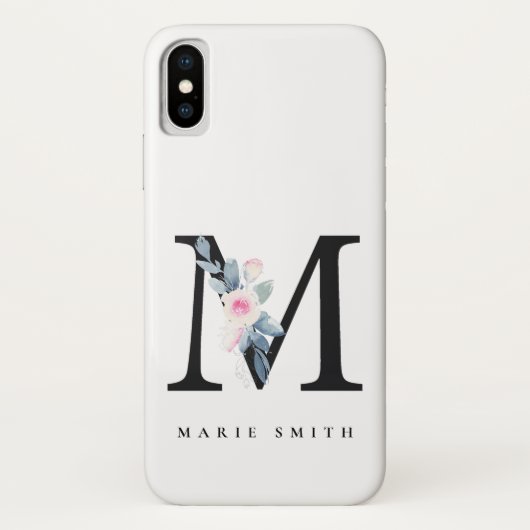 ソフト赤面ブルーフローラアルファベット名M Case-Mate iPhoneケース (裏面)