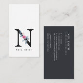 ソフト赤面ブルーフローラアルファベット名N 名刺 (正面/裏面)