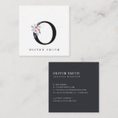 ソフト赤面ブルーフローラアルファベット名O スクエア名刺 (正面/裏面)