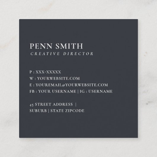 ソフト赤面ブルーフローラアルファベット名P スクエア名刺 (裏面)