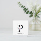ソフト赤面ブルーフローラアルファベット名P スクエア名刺 (スタンド正面)