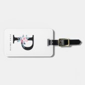 ソフト赤面ブルーフローラアルファベット名P ラゲッジタグ (正面横)