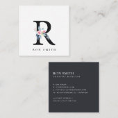 ソフト赤面ブルーフローラアルファベット名R スクエア名刺 (正面/裏面)