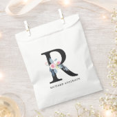 ソフト赤面ブルーフローラアルファベット名R フェイバーバッグ (クリップ留めされた状態)