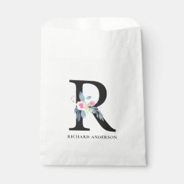 ソフト赤面ブルーフローラアルファベット名R フェイバーバッグ