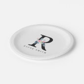 ソフト赤面ブルーフローラアルファベット名R ペーパープレート (アングル)