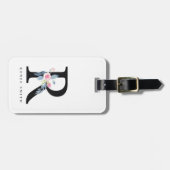 ソフト赤面ブルーフローラアルファベット名R ラゲッジタグ (正面横)