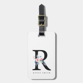 ソフト赤面ブルーフローラアルファベット名R ラゲッジタグ