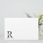 ソフト赤面ブルーフローラアルファベット名R 便箋 (スタンド正面)