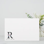 ソフト赤面ブルーフローラアルファベット名R 便箋 (スタンド正面)