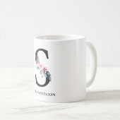 ソフト赤面ブルーフローラアルファベット名S コーヒーマグカップ (正面右)