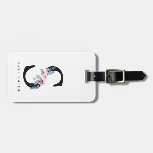 ソフト赤面ブルーフローラアルファベット名S ラゲッジタグ (正面横)